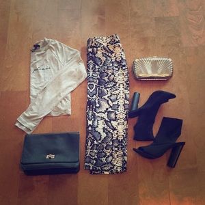 Snake print midi skirt